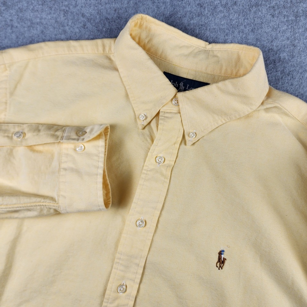 Ralph Lauren Men 18 34/35 Classic Fit Solid Yellow Long Sleeve Button Down Shirt